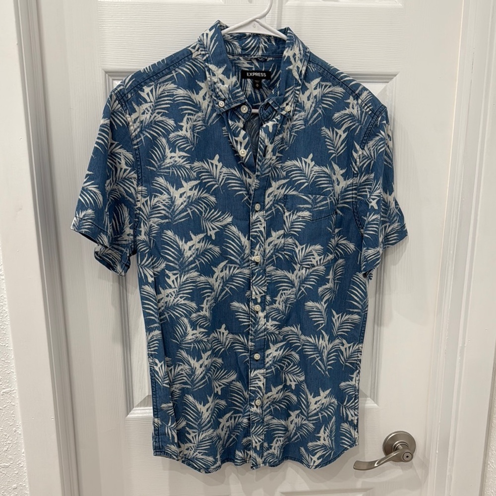 Express Blue Palm Print Men's Shirt